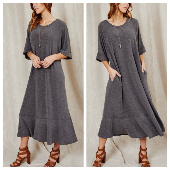 Charcoal grey fabulous midi dress with pockets - Picture 3 of 4